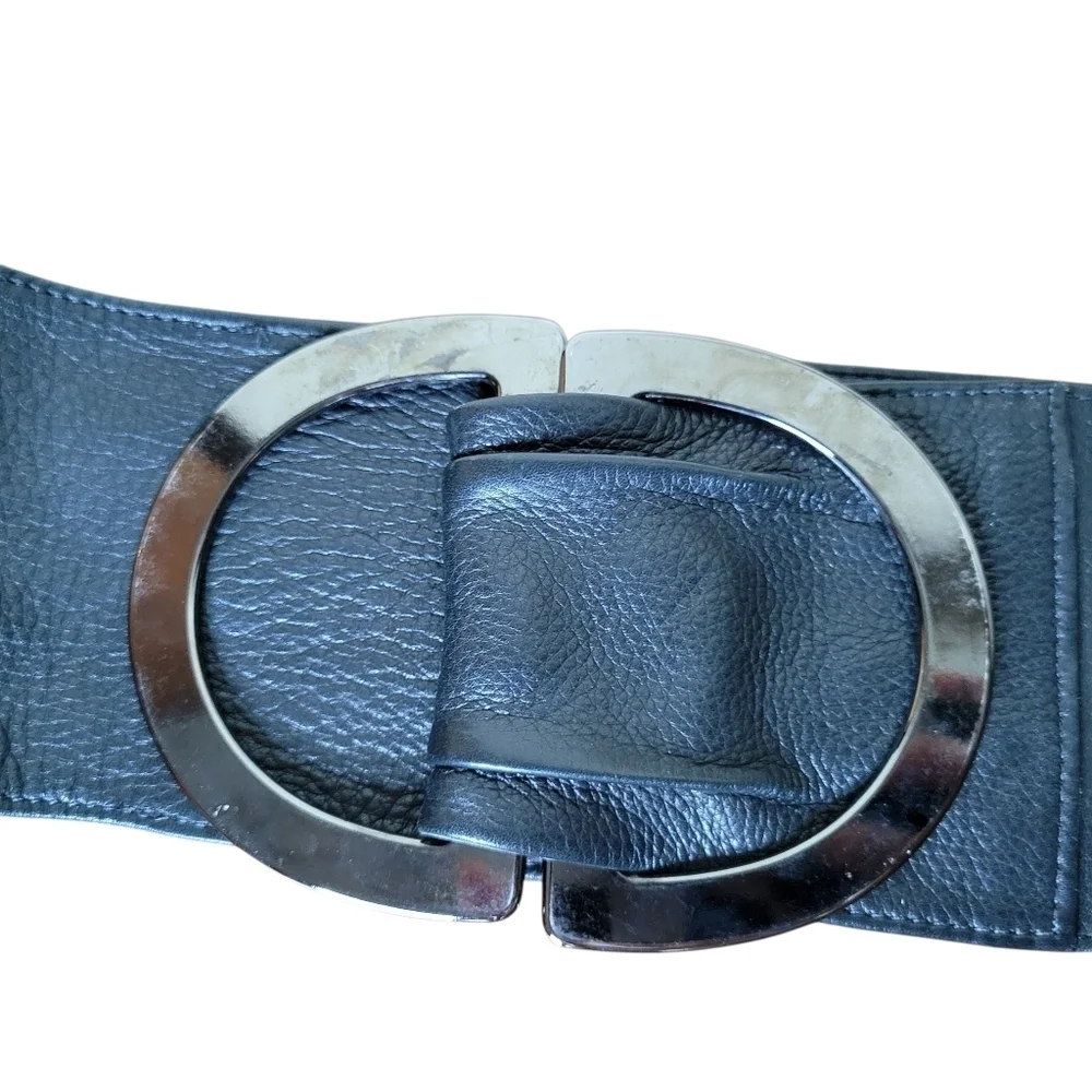 Vintage Streets Ahead Black Leather Heavy Buckle Wide Belt